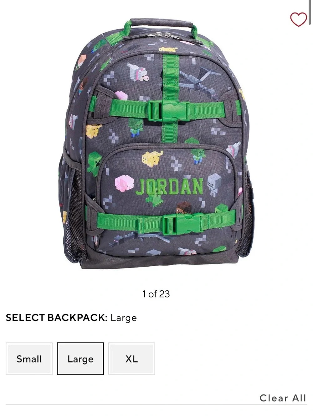 Pottery Barn Kids Black Minecraft Pixel Character Backpack with Green Accents